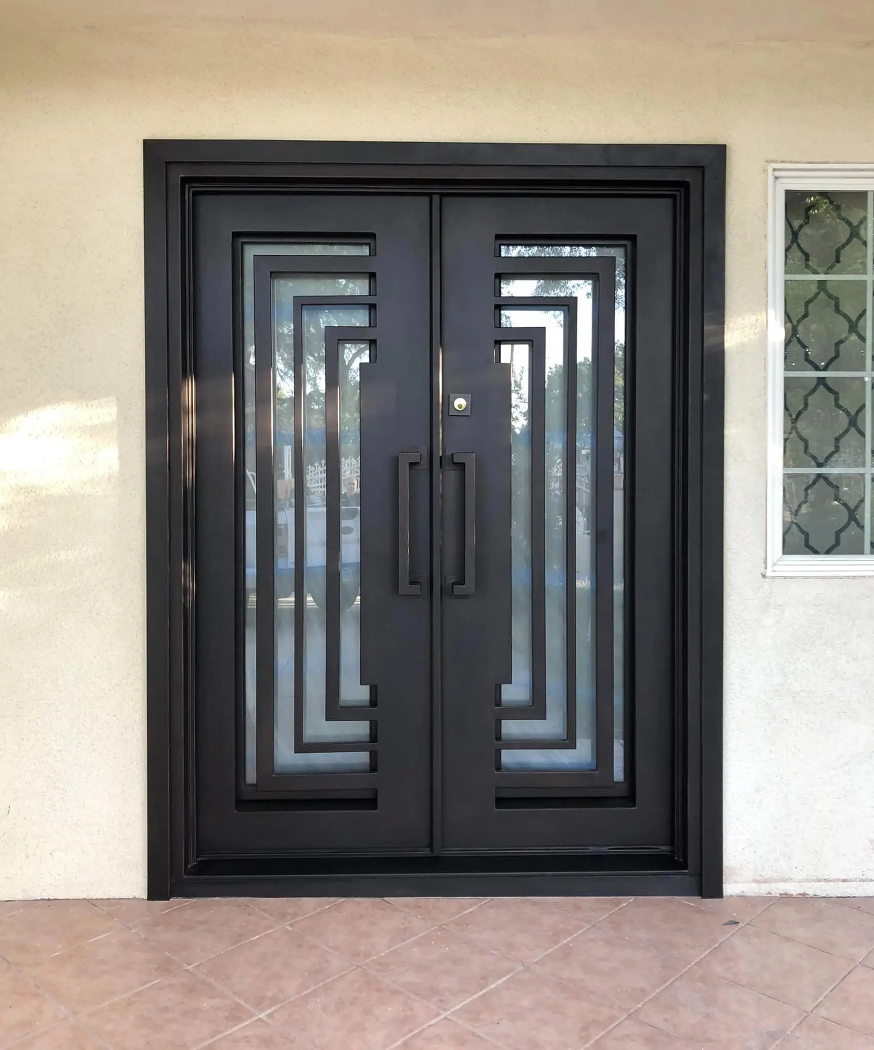 Forged Square Top Galvanized Iron Door Iron Double Front Doors Wrought Iron Door For Entry