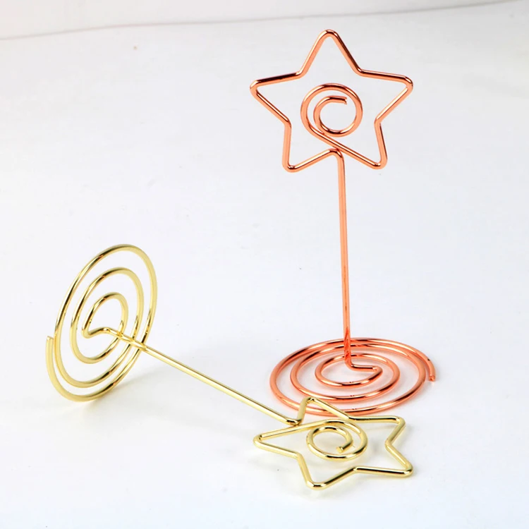 Fancy Office multi shapes golden metal paper photo memo clip holder star design metal wire clips