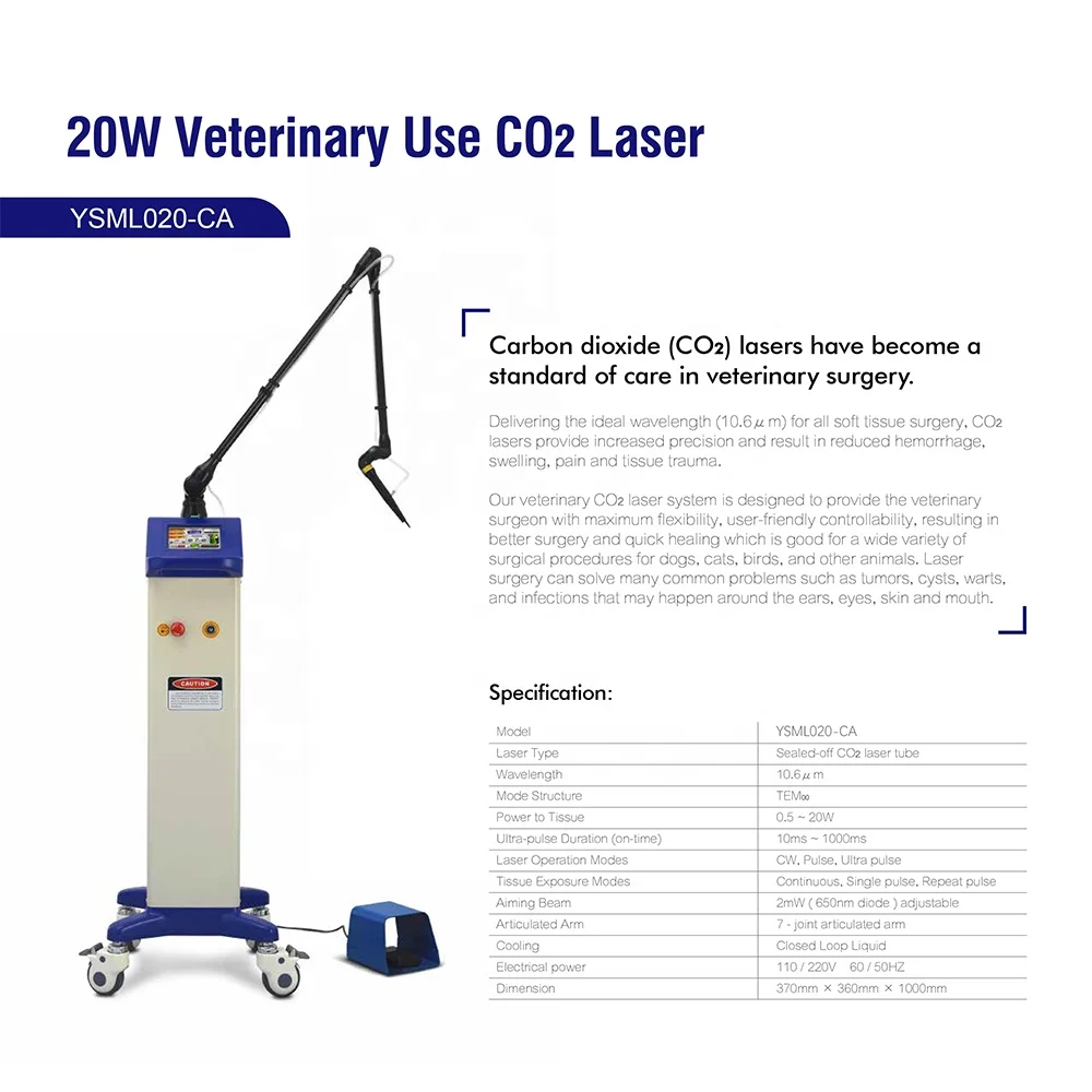 YSML020-CA Ysenmed 20KW Veterinary use CO2 Laser ultra pulse veterinary co2 surgery laser machine mobile surgical pet co2 laser