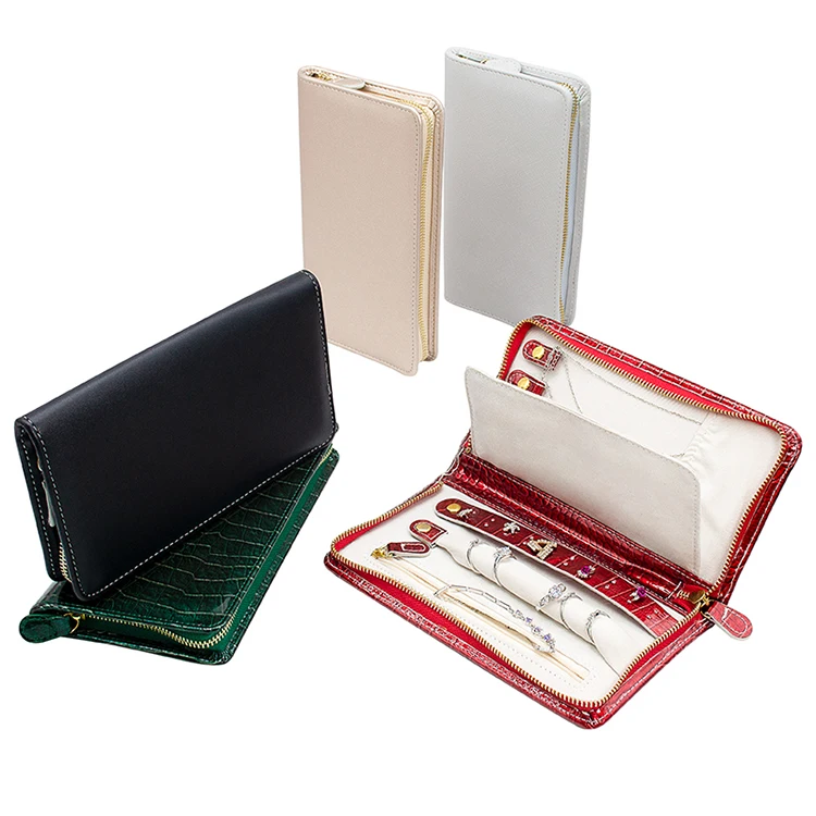 Wholesale fabric foldable velvet jewellery pouch case suede travel gift zipper leather jewelry organizer roll