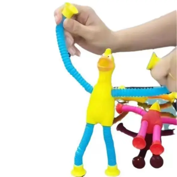 2024 Pop Tubes Sensory Fidget Suction Cup Pop Tube screaming chicken Toys Squeeze Toys for Kids Multicolor LED Light Up Toys