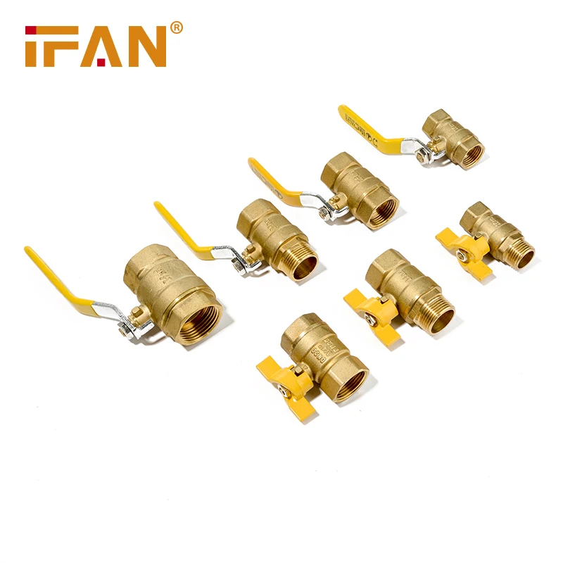 IFAN High Quality Heavy Pressure Brass Color Female Thread Long Handle Gas Brass Ball Valve
