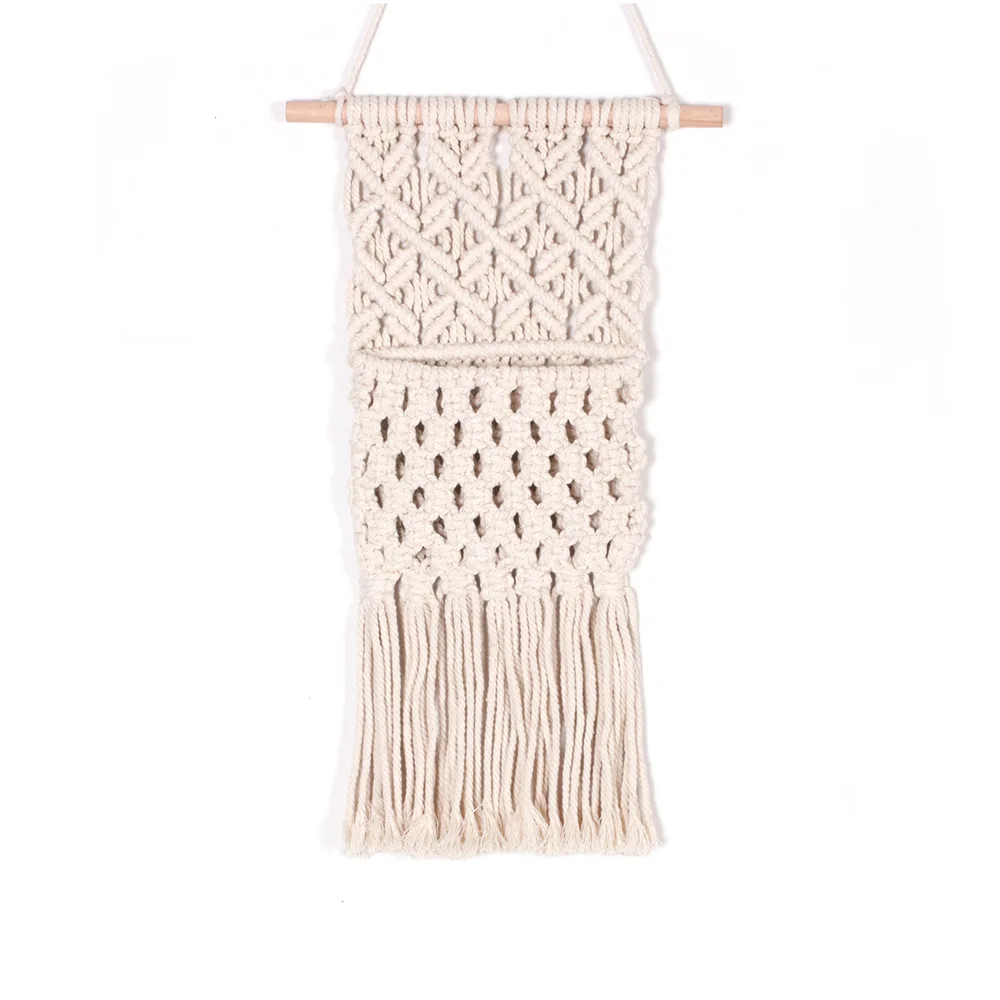 Boho luxury home wedding tassels decor handmade cotton woven macrame wall bag hanging tapestry