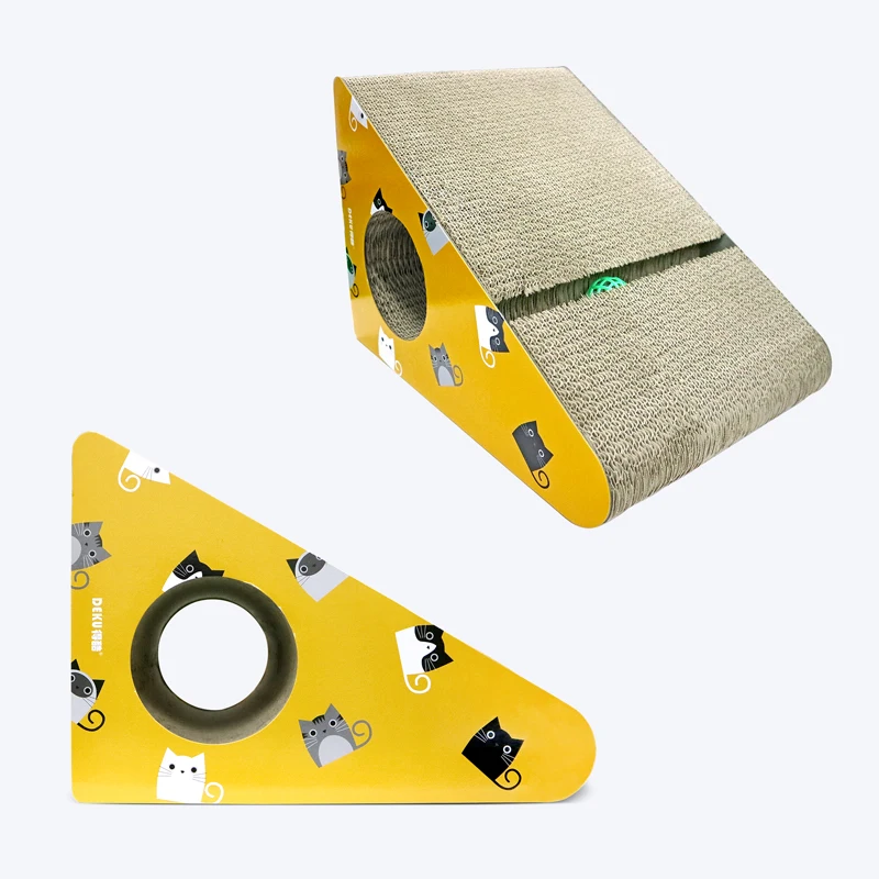 DEKU Ultimate Scratching Post Triangle Shape Cardboard Cat Scratchers Carton Customized Logo OEM Pet Toys CATNIP Toys CN;GUA