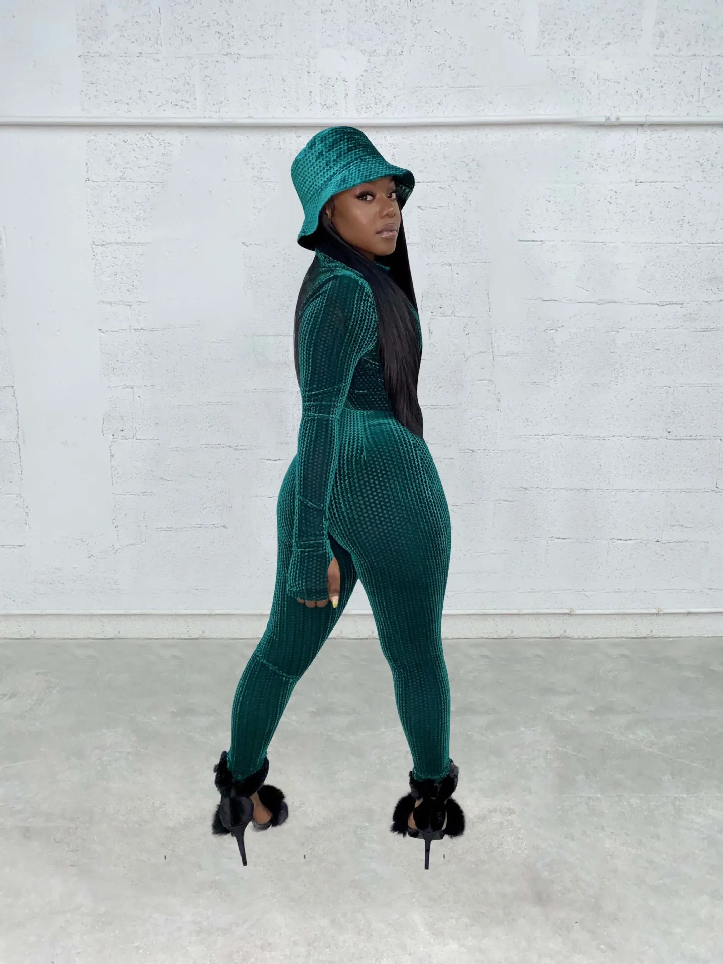 2022 Fall Womens Jumpsuits Hollow Out Bandage Rompers Women One Piece Long Sleeve Velvet Jumpsuit