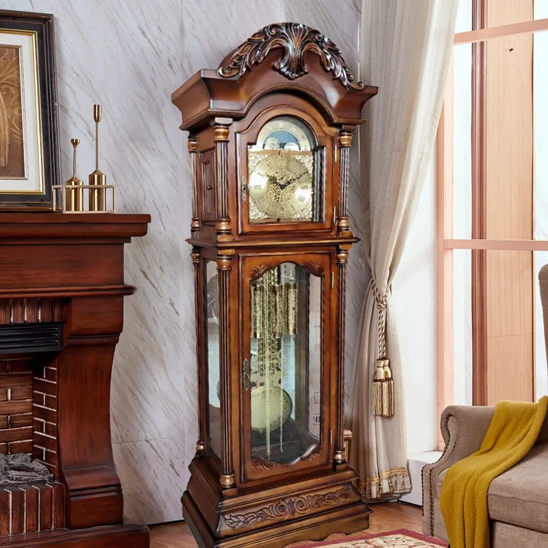 Royal Classic Movement Antique Baroque Style Goddess Big Wooden Floor Standing Mechanism Grandfather Clock With