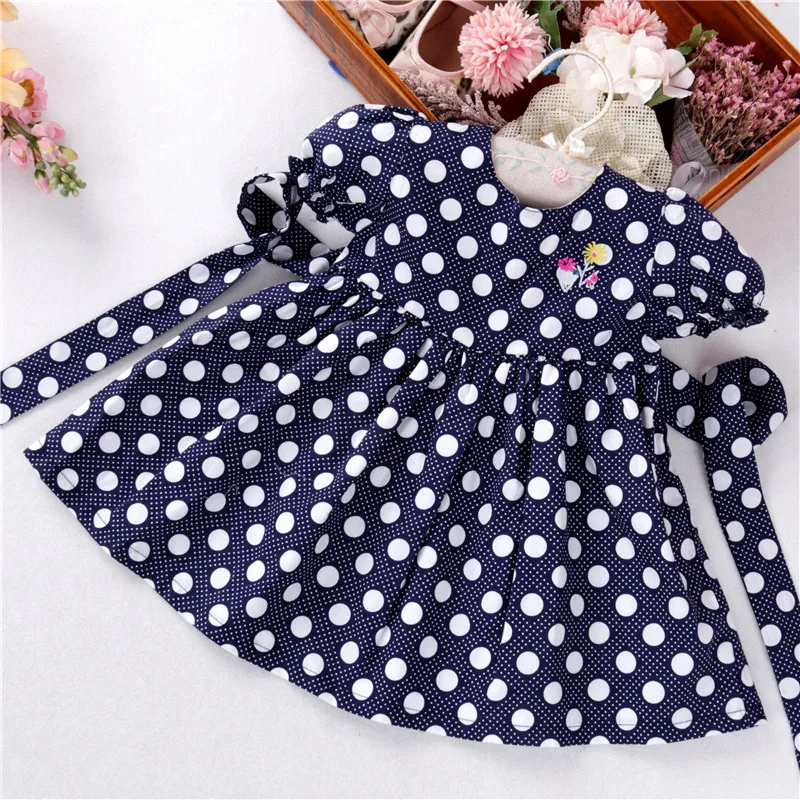 B031348 newborn baby girl dresses summer red Dot embroidery kids dresses children cotton 100 %