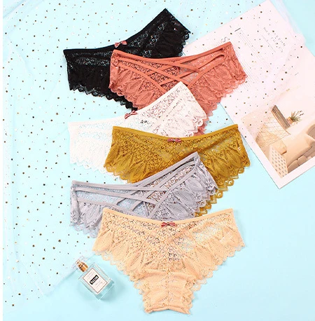 womens Panties with Lace Good Quality Breathable Underwear Soft and Comfortable Briefs cross string Polyamide Thongs with Bow