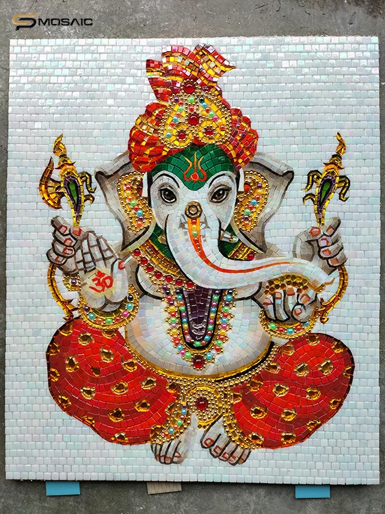 Wall Decor Art Mosaic Hindu God Ganesha Lord Ganesh Church Religious Pattern Design Hand Cutting Made Art Murale Mosaic Tiles