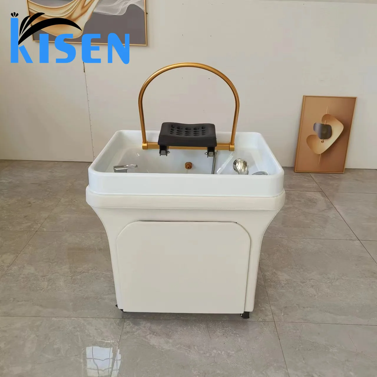 Kisen Modern Luxury Hair Salon Shampoo Bowl Massage Shampoo Chair Salon Furniture Backwash Units Hair Washing Chair with Basin