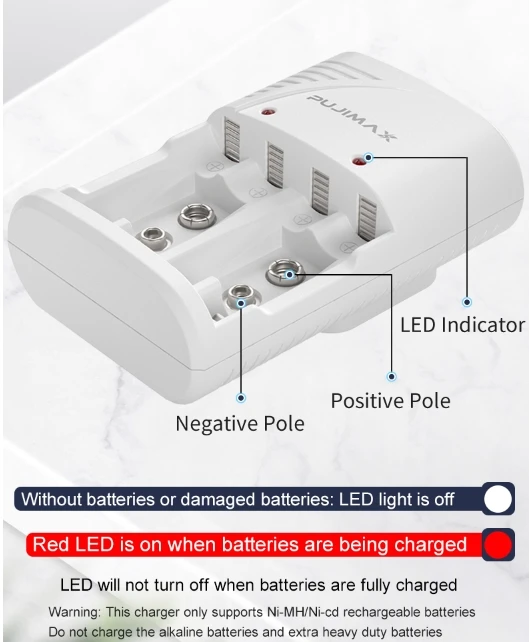 PUJIMAX 4 Slot Wall Smart Battery Charger EU US BIS  UK SAA Plug For 1.2V AA AAA Nimh Nicd And 9V Rechargeable Batteries
