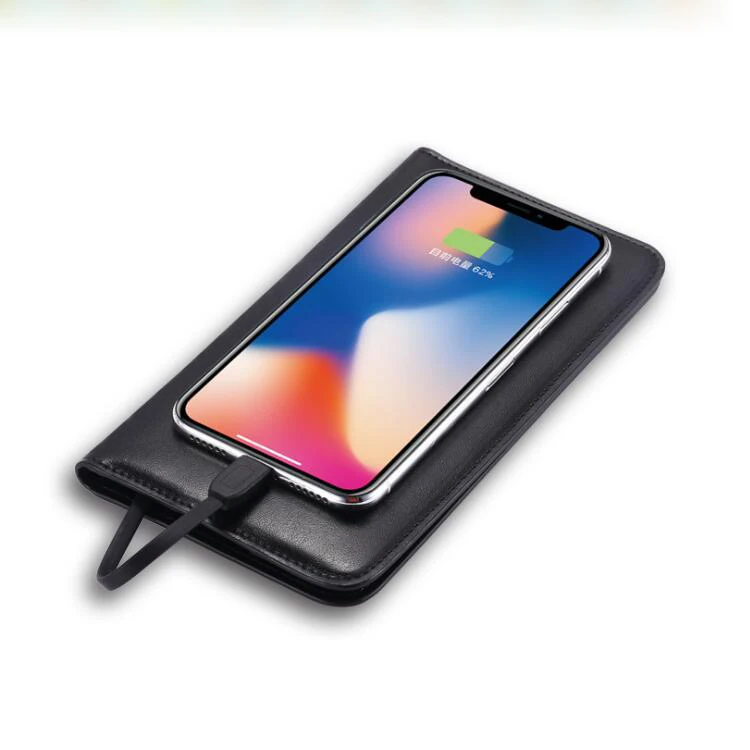 Wallet Cards QI Wireless charger 6800mah Power Bank 2 Built-in Cables Powerbank