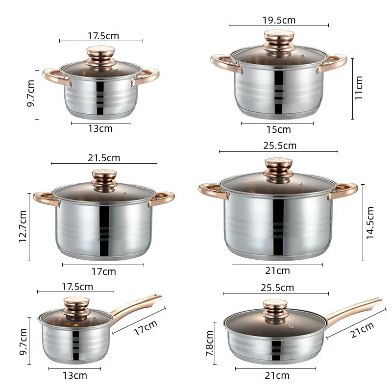 Factory Best Quality Sustainable Pots And Pans Kitchen Stainless Steel Cooking Pot Set Cookware Sets With Glass Lid