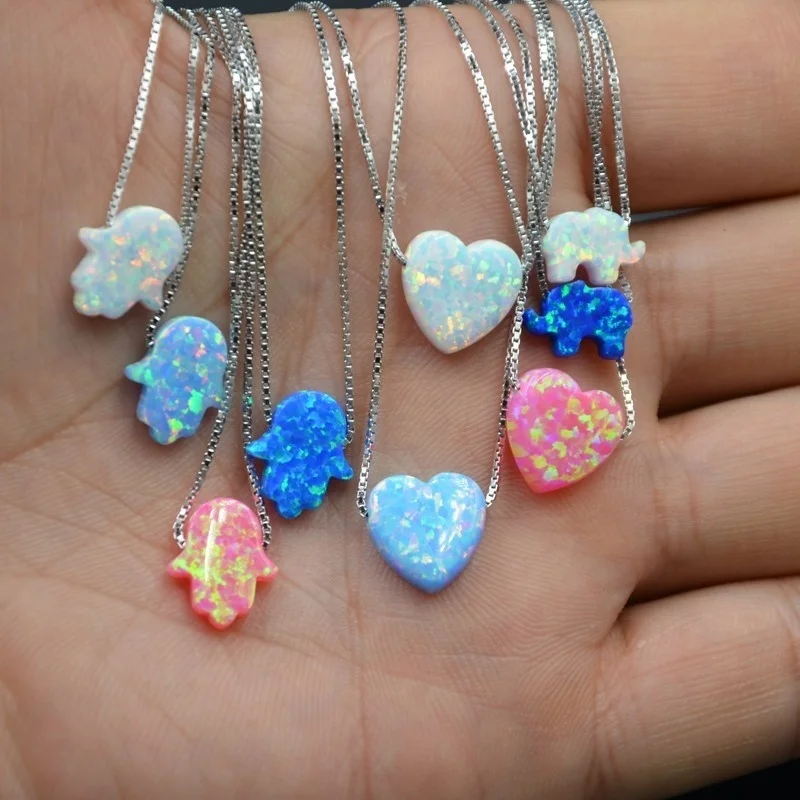 
Ожерелье-цепочка из серебра 925 пробы с подвеской в виде Хамса, сердца, слона, огненного опала, ожерелье с подвеской из драгоценных камней для женщин 