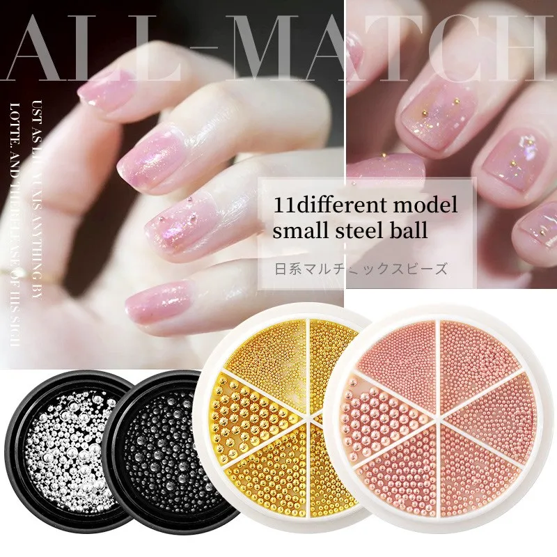 New Popular 3D Mixed Color 6grids 0.8-3mm Mini Tiny Steel Caviar Jewelry Metal Beads Nail Art Decoration Accessories for Salon