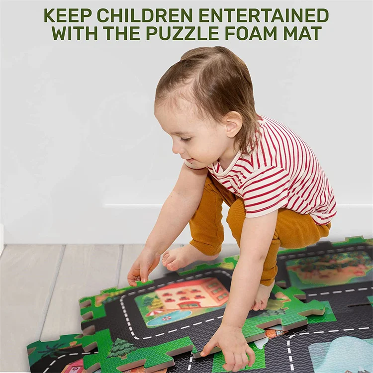 Non Toxic EVA Foam Tiles City Road Track Puzzle Mat Children Educational Play Mat Rug
