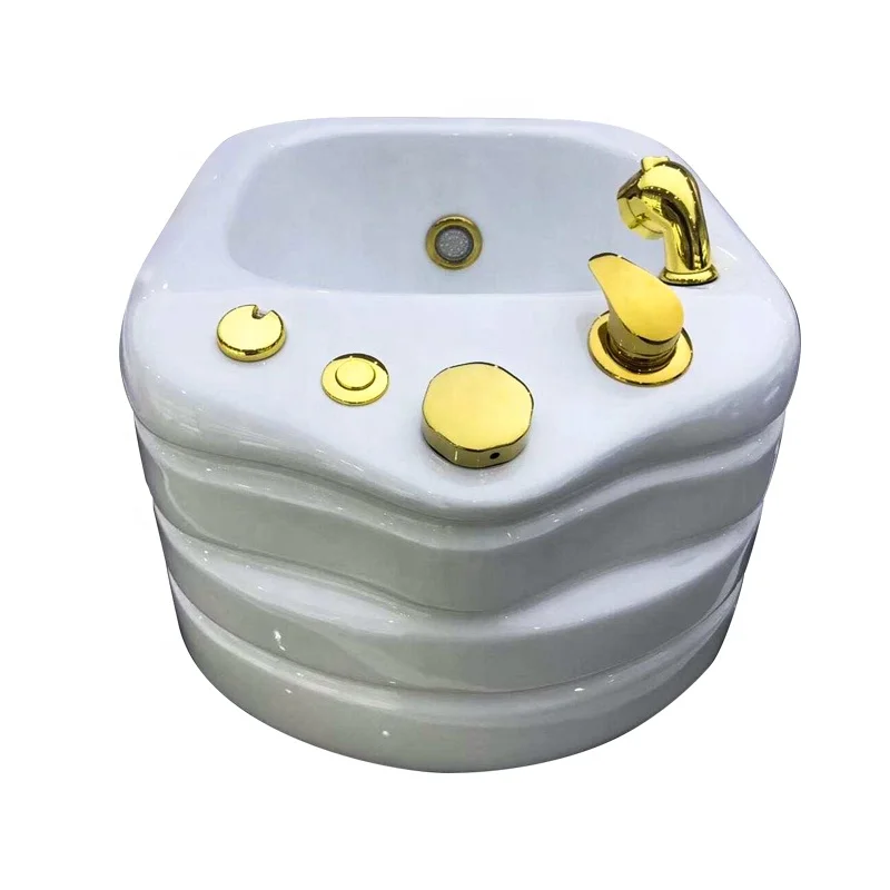 Golden Accessory White jet massage footbath Pipeless surfing pedicure sink Golden faucet pedicure bowl in pedicure basin