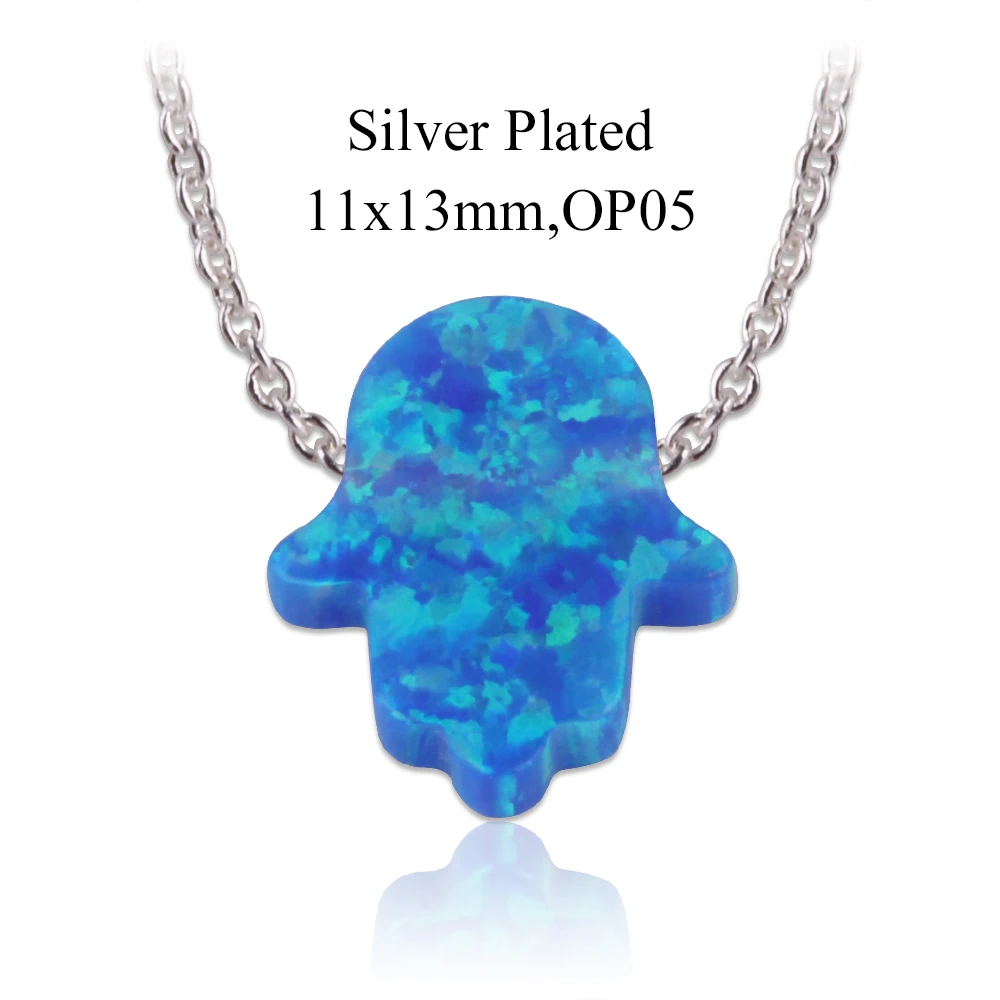 2023 Popular Mix Colors Opal Brass Link Chain Gold Silver Color Jewelry Hamsa Hand Pendant Necklace