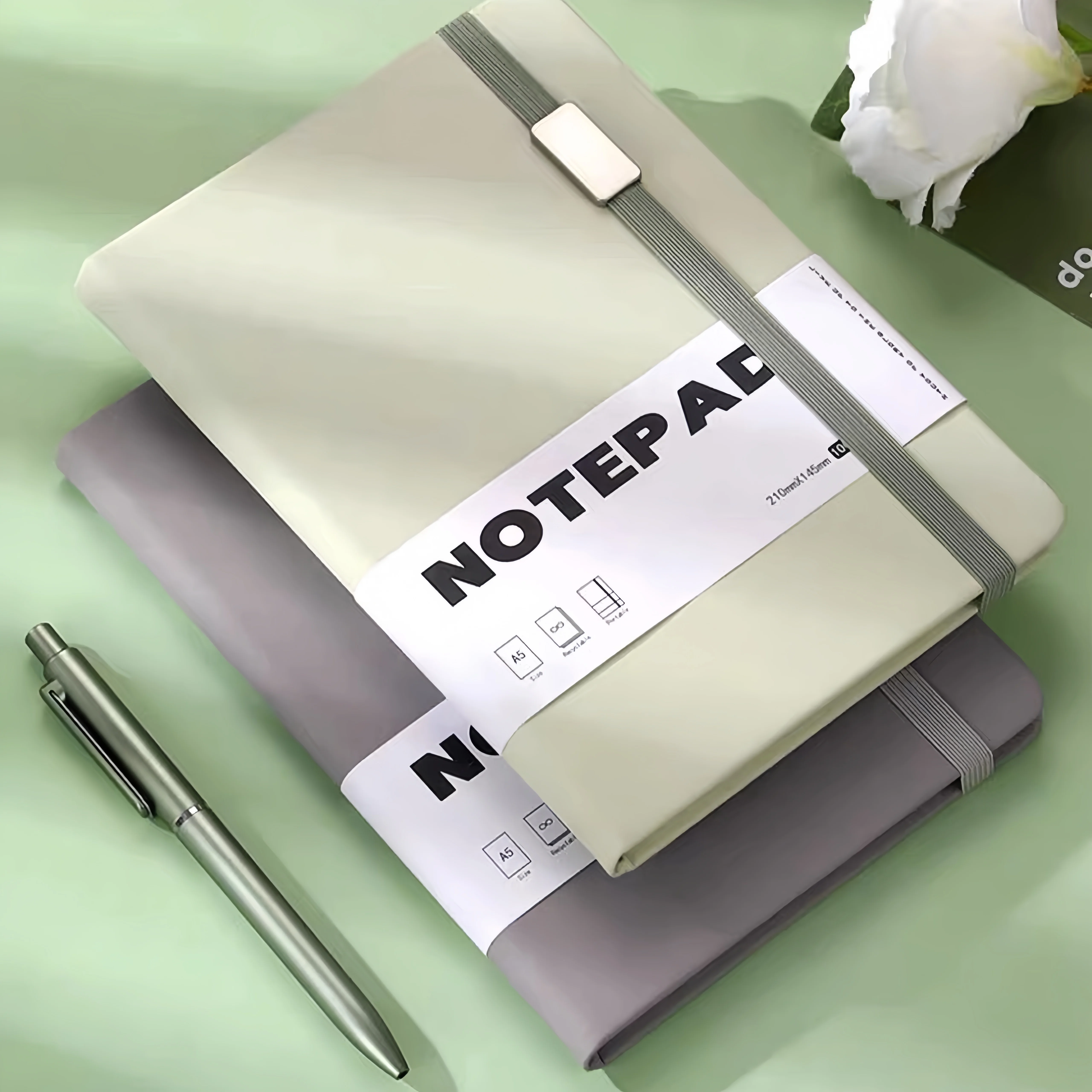 Promotional Customized Logo Printing Aesthetic Dot Grid Lined Jotter Diary Business Pu Leather Hard Cover Notebook With Bandage