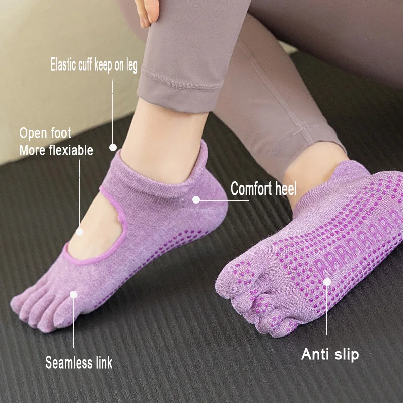 Custom man ladies yoga 5 toes non slip silicone indoor fitness pilates yoga sock