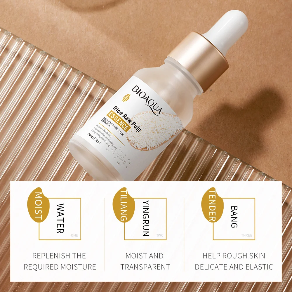 OEM Rice Raw Pulp Face Serum Hyaluronic Acid Serum Shrink Pore Nourishing Moisturizing Whitening Anti-Wrinkle Face Skin Care