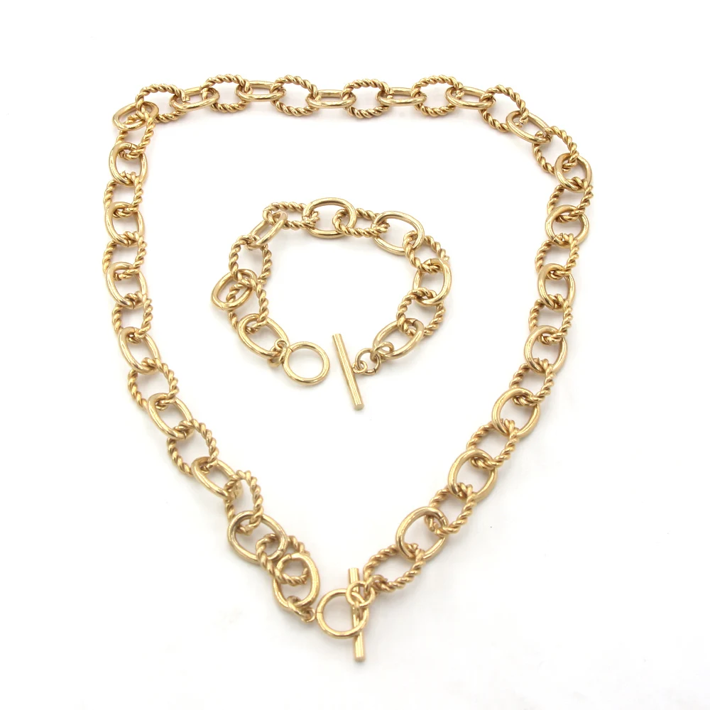 Dubai 18k Gold Plated  Link Necklace New Arrive Cheap Fashion  Rope Chains Necklace Jewelry Set