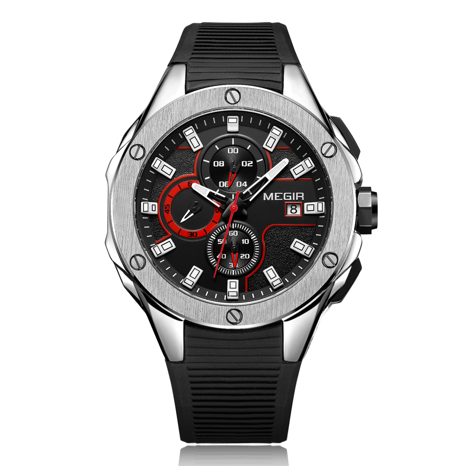 MEGIR 2053 Silicone Straps Men Chrono Watches Black Fashion Military Army Sport Watch Relogio Masculino