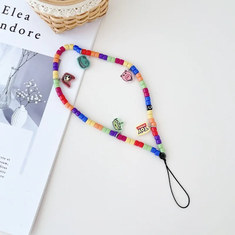 Trendy Colorful Handmade Beaded Phone Chain Love Pendant for Girls Phone Case Decoration