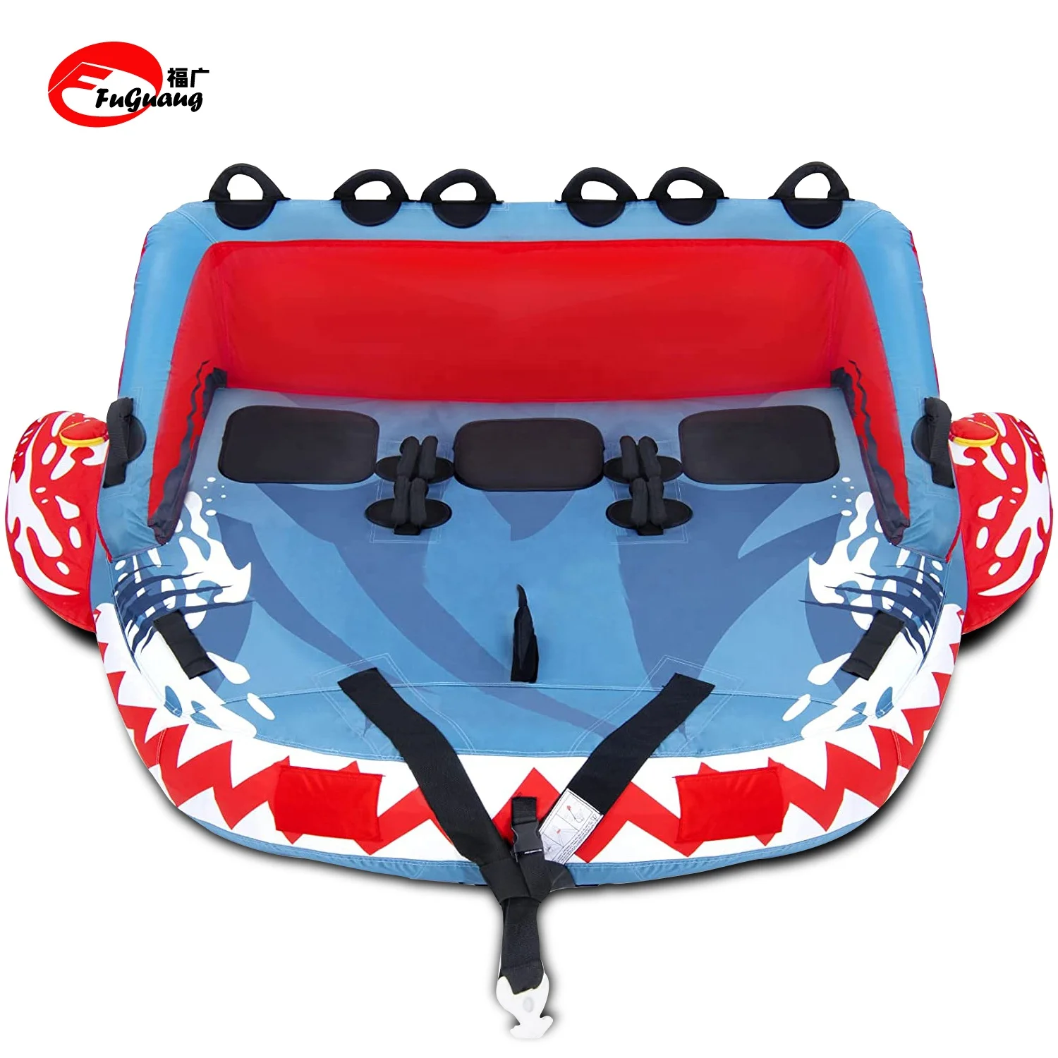 Towable Tube for Boating with Front Rear Tow Points 3-Rider Inflatable Boat Raft with Full Nylon Cover for Youth Adult