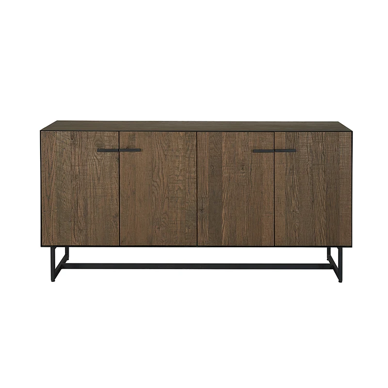MRS WOODS Gold Metal Black Solid Reclaimed Oak Wood Sideboards And Buffets Cabinet