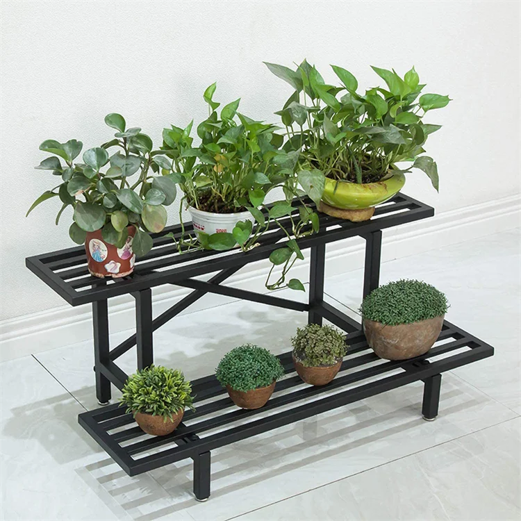 Plant Stand 2 Tier Flower Pot High Quality Metal Durable Stable Rack Display for Home Garden Decoration