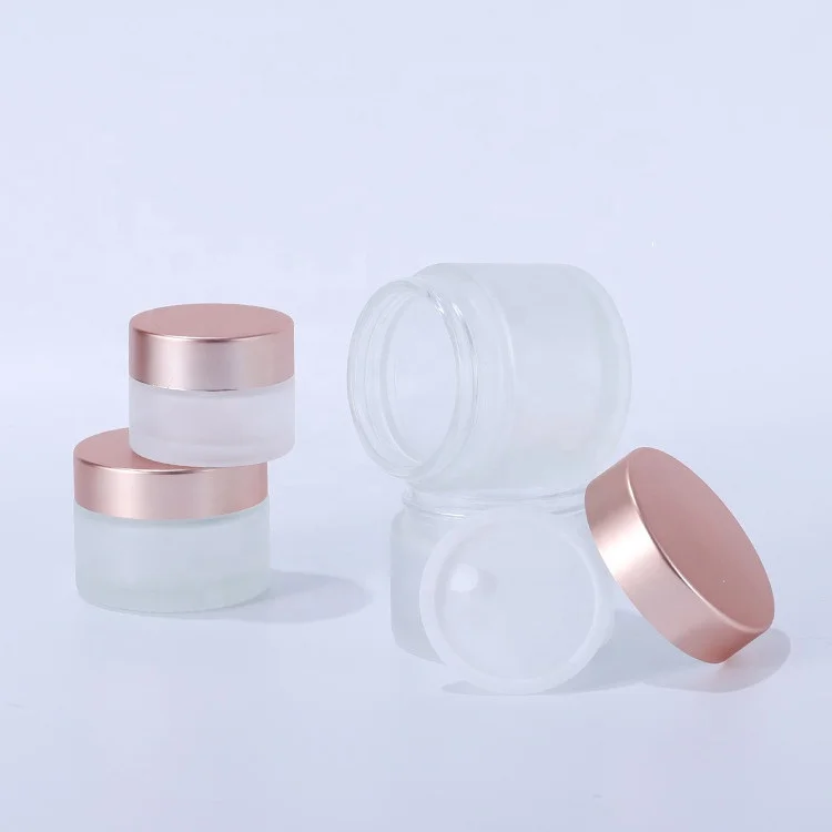 Portable frosted 5G 10G 15G 20G 25G 30G 50G 60G 100G cream glass jars for bright or matte rose gold cover