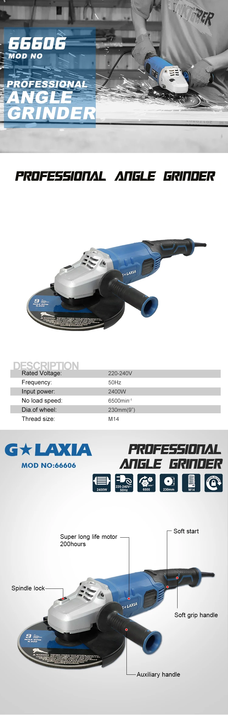 PRO 66606/66607 Corded 9 In. Angle Grinder