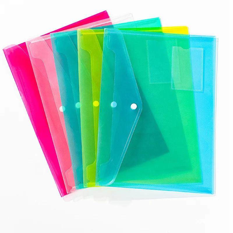 Popular Waterproof Document File Clear A4 PP Plastic Snap Button Envelope Document Bag