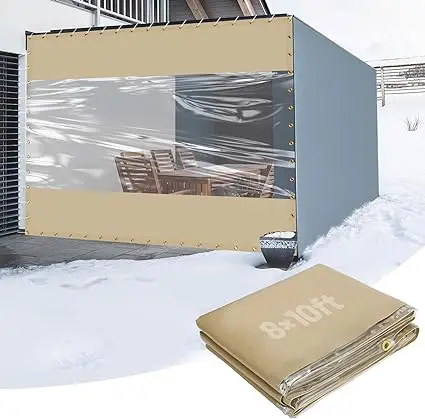 Уличные виниловые шторы для внутреннего дворика водонепроницаемые 18 унций сверхпрочные и латунные люверсы со всех 4 Сторон прозрачные брезентовые панели ветрозащитный