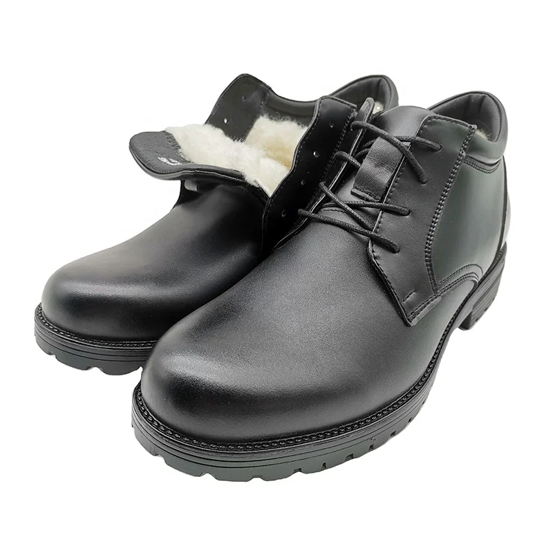 High Quality Black Oxford Shoes Winter Thick Wool Lace Up Work Shoes For Men