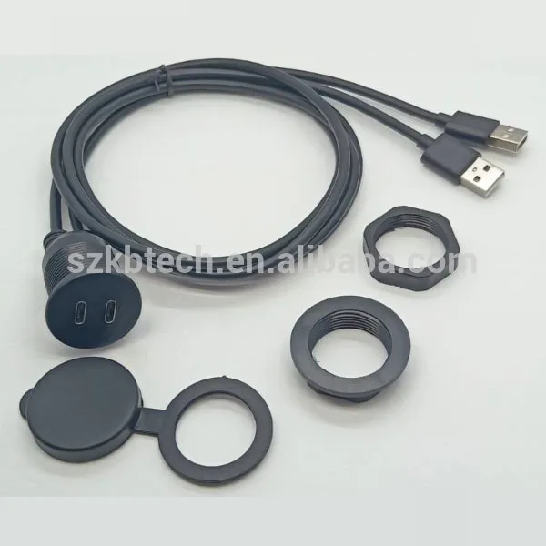 Панельный утапливаемый кабель с пряжкой для автомобиля, грузовика, лодки, мотоцикла, приборной панели, два порта USB 2,0 A папа-USB 3,1 Type-C