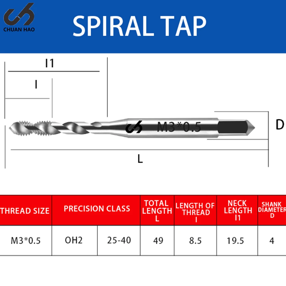 CH Factory Hot Sales High Quality Metric M3*0.5 HSSE Nitriding Coated Aluminum Special Taps for Threading Tool Machine Tap&Die