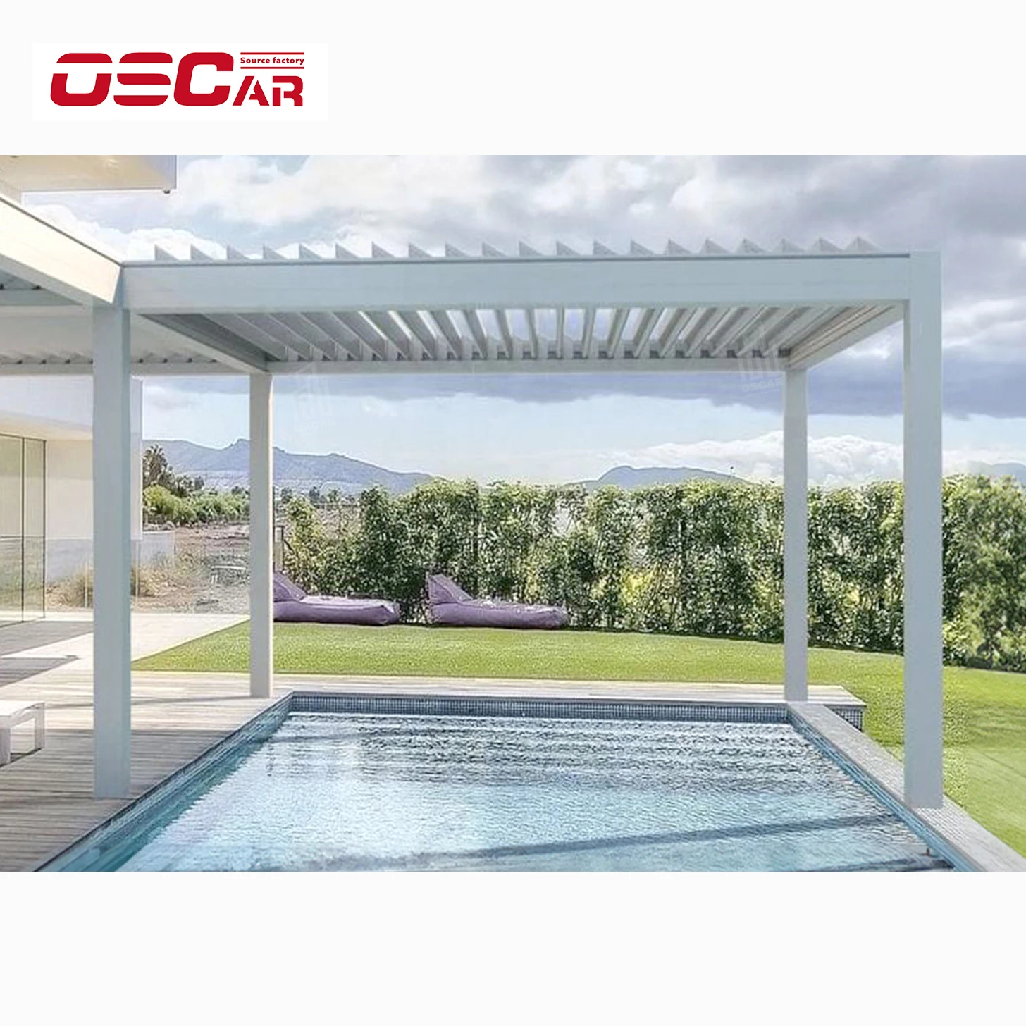6*4Motorized Louvre Roof For Restaurants Sun Shade pavilion opening louvered Bioclimatic with lighting Aluminum pergola