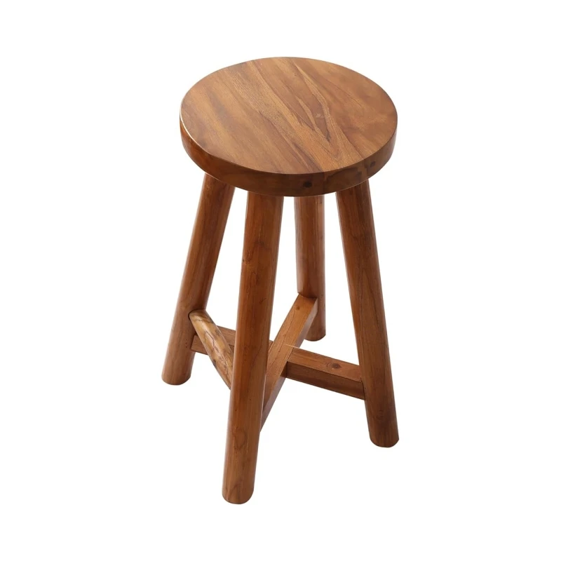 Premium Quality Factory Price Solid Teak Wood Barstool Bar Stool with Round Seat for Kitchen Island Counter