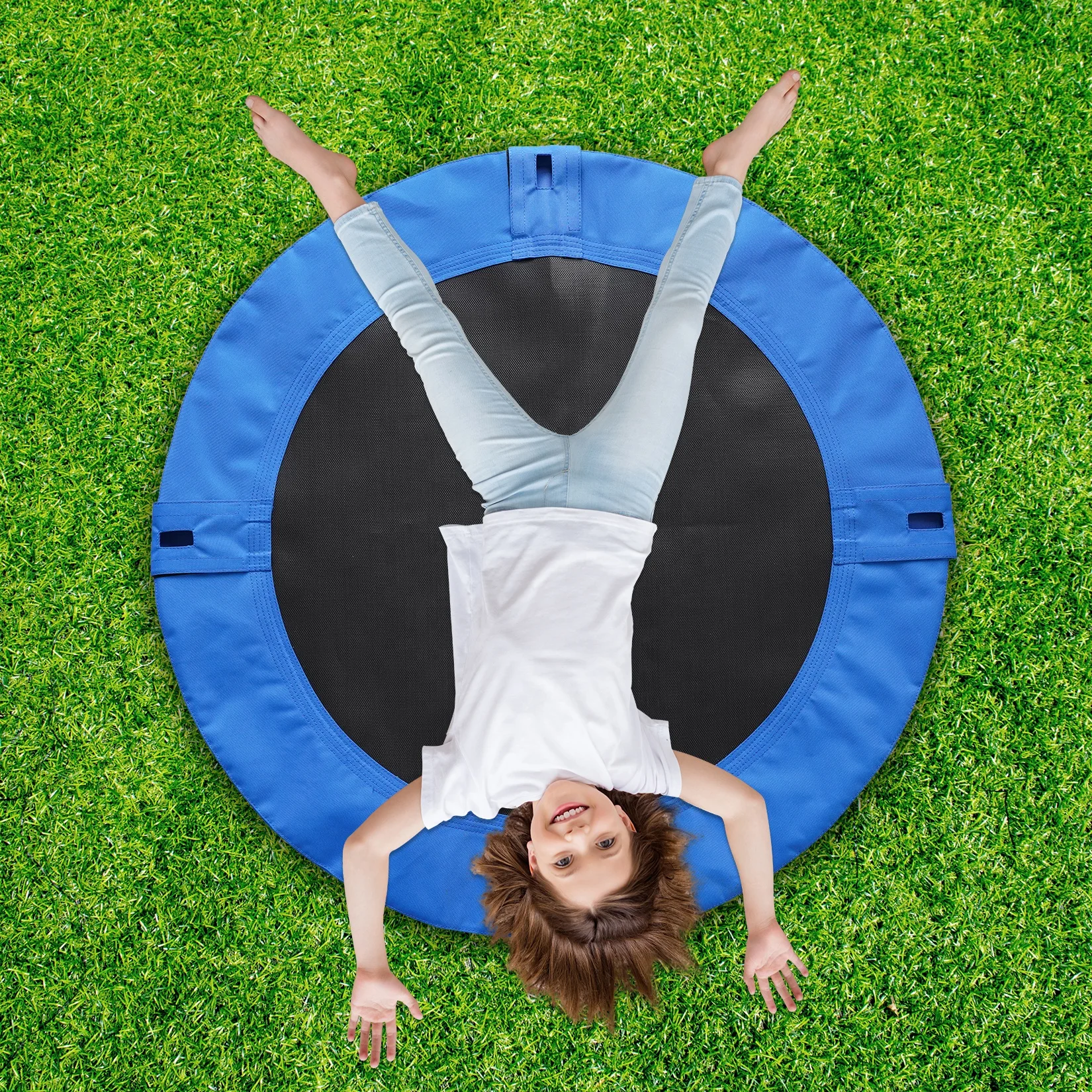 Children Garden Playground School Courtyard Adjustable Blue Hanging Rope Saucer Swing Outdoor Round Swing