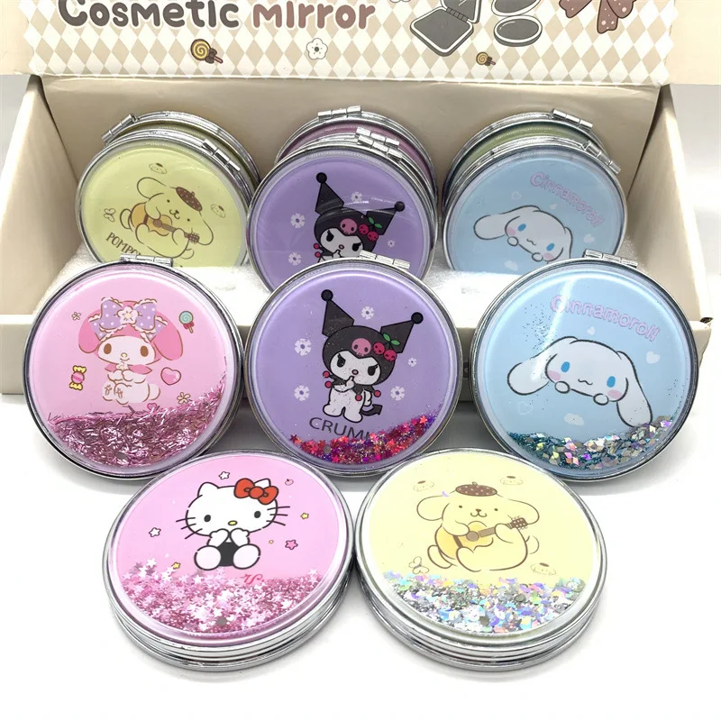 Cheap Wholesale Kulomi Cartoon Cute Sequin Makeup Mirror Small Foldable Pocket Mirror Mini Compact Mirror Gifts for Girls