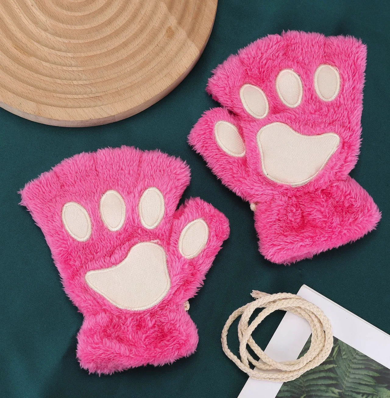 Winter warm thermal Fingerless Fluffy Crochet Women girls Gloves Bear Plush Cat Paw Claw Soft Half Covered fuzzy Gloves