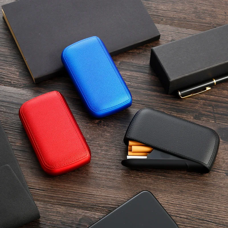 Wholesale Simple Style Portable Leather Cigarette Box with Lighter Function Capacity 20 PCS Solid Color Series Cigarette Case
