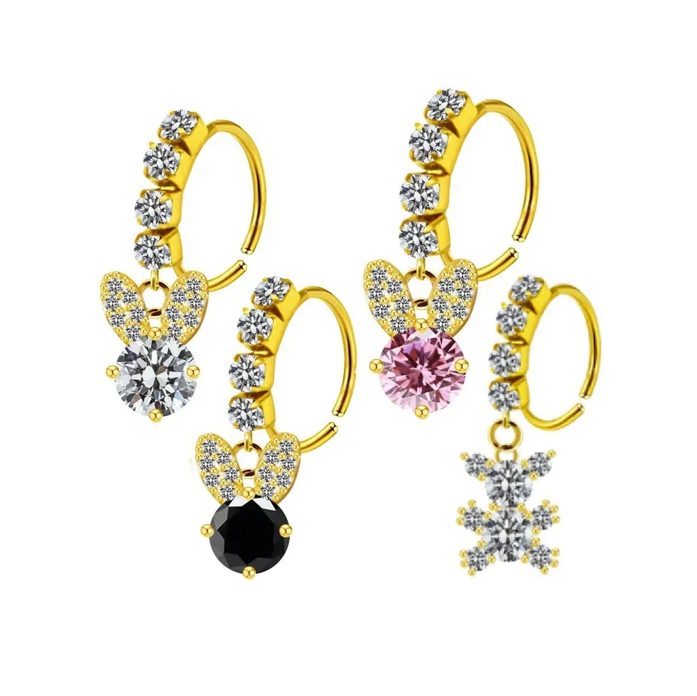 Оптовая продажа дизайнерское кольцо в виде кролика медведя обруч свисающий кулон для носа женщин ювелирные изделия пирсинга