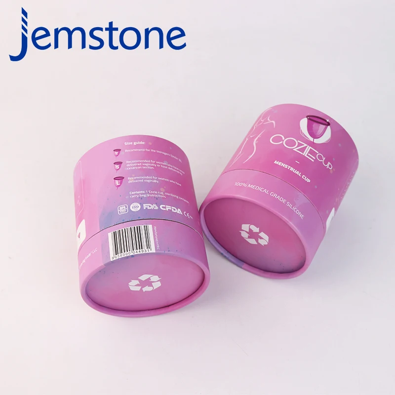 Gold Foil Printed Pink Cylinder Tube Silicone Menstrual Cup round Paper Gift Box for Period Product Packaging