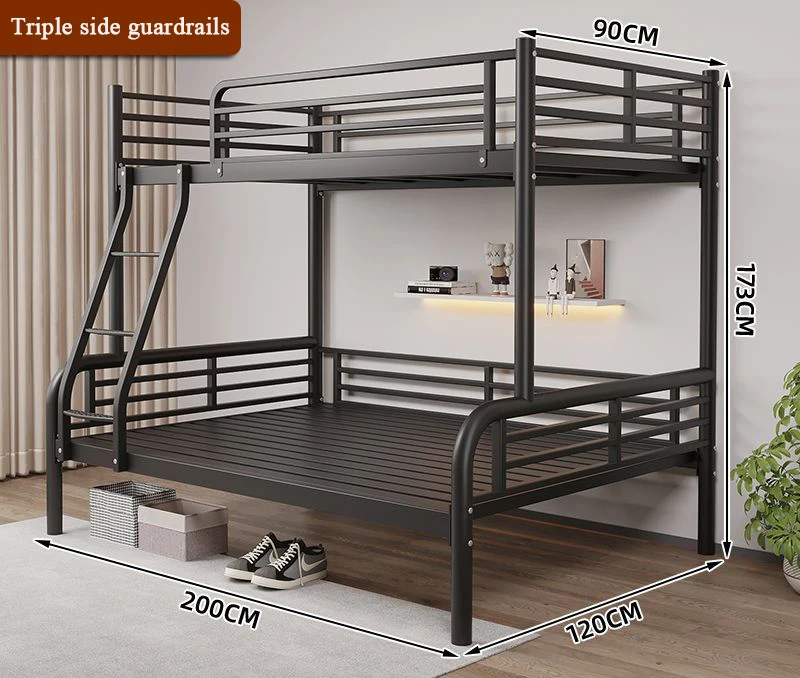 Steel bunk bed, high and low iron frame bed for home and hotel
