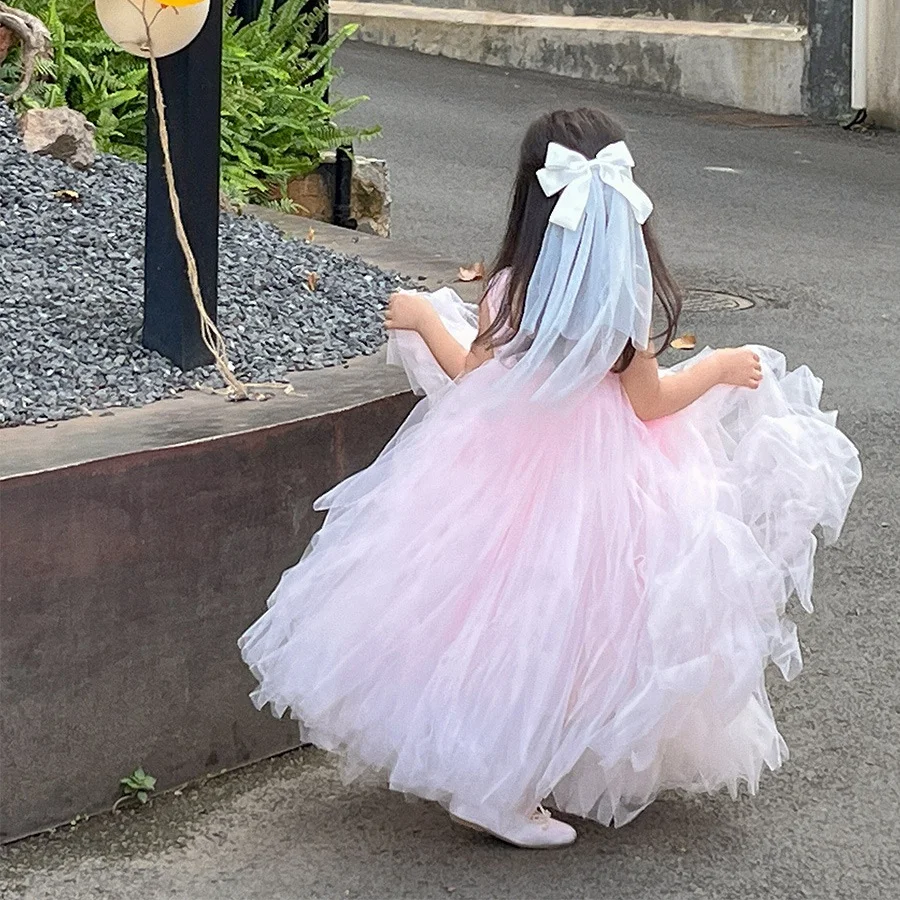 Wholesale Factory Long Lace Evening Dress with Cotton Lining Long Mesh Girls Dresses Kids Dresses for Girls