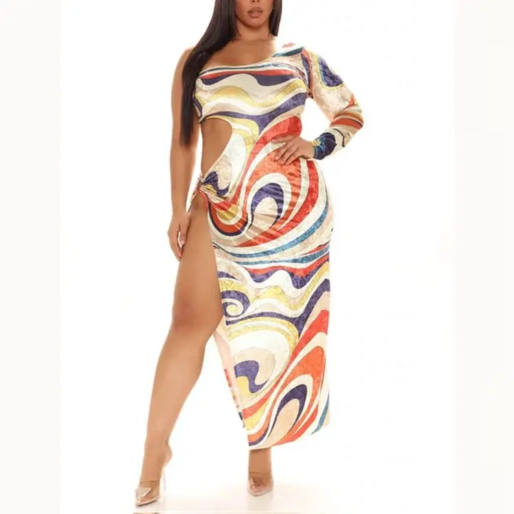 Womens Plus Size Clothes Sexy Club Night Print Hollow Out Women Bodycon Dresses for Fat Woman