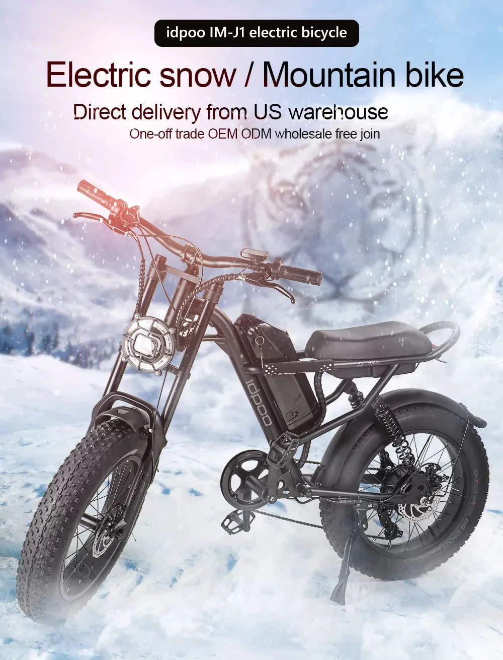 Склад в США idpoo IM-J1 Электрический велосипед 500W фара для электровелосипеда внедорожный 20 дюймов с толстыми